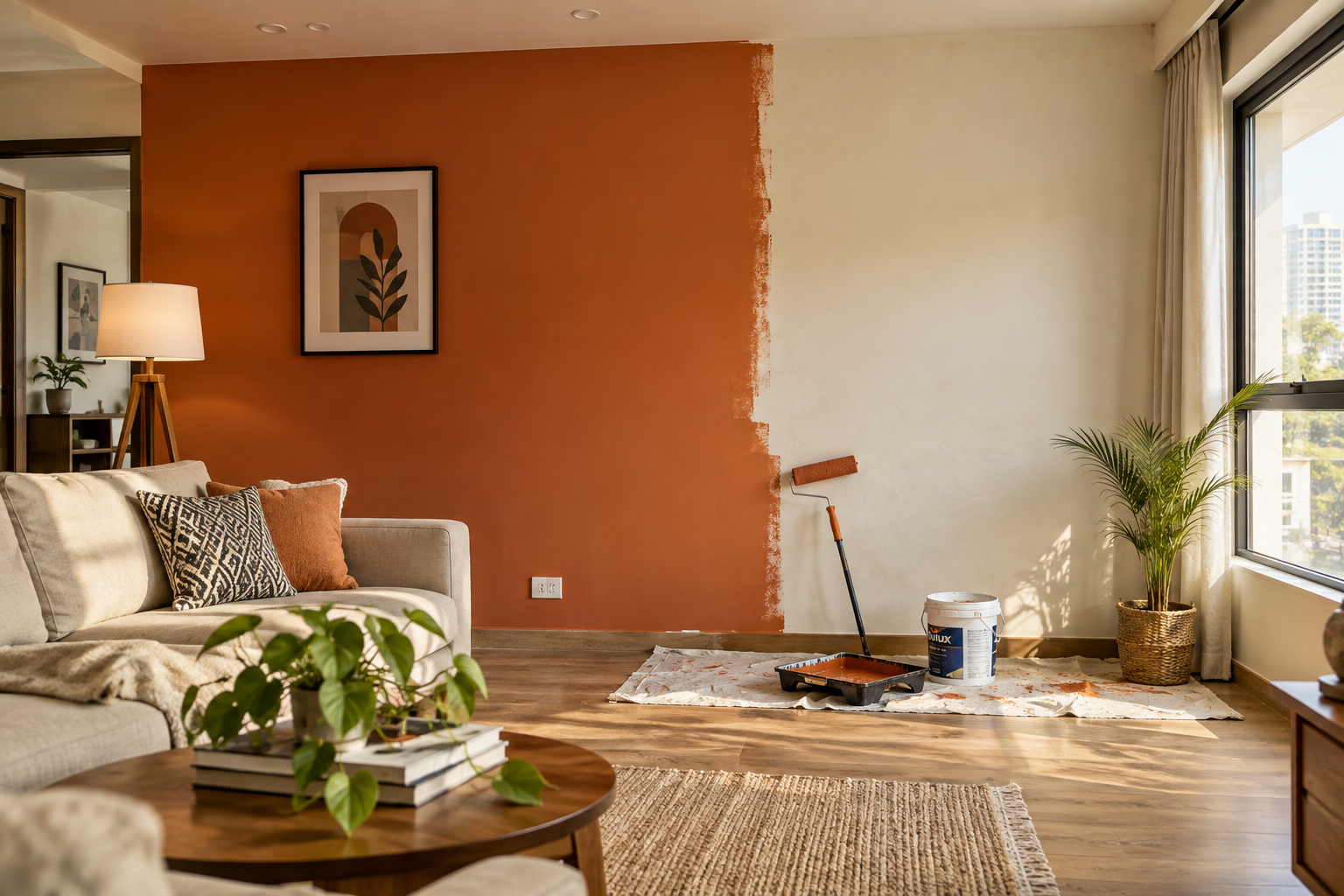Living room being freshly painted by the PaintAtHome team